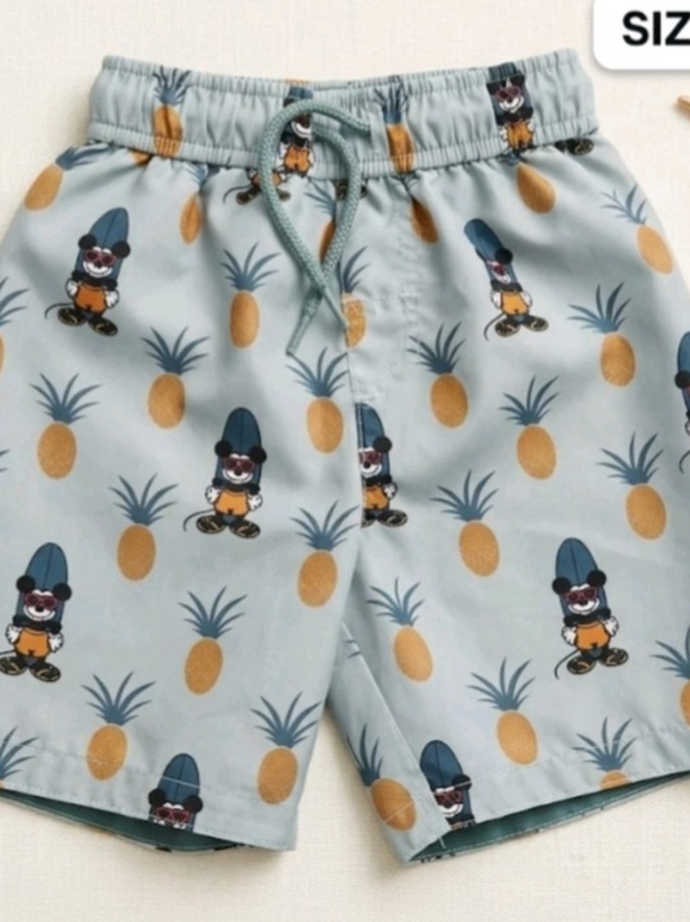 Disney Light Blue Pineapple & Mickey Swim Shorts Sz 4T Wonderful Condition